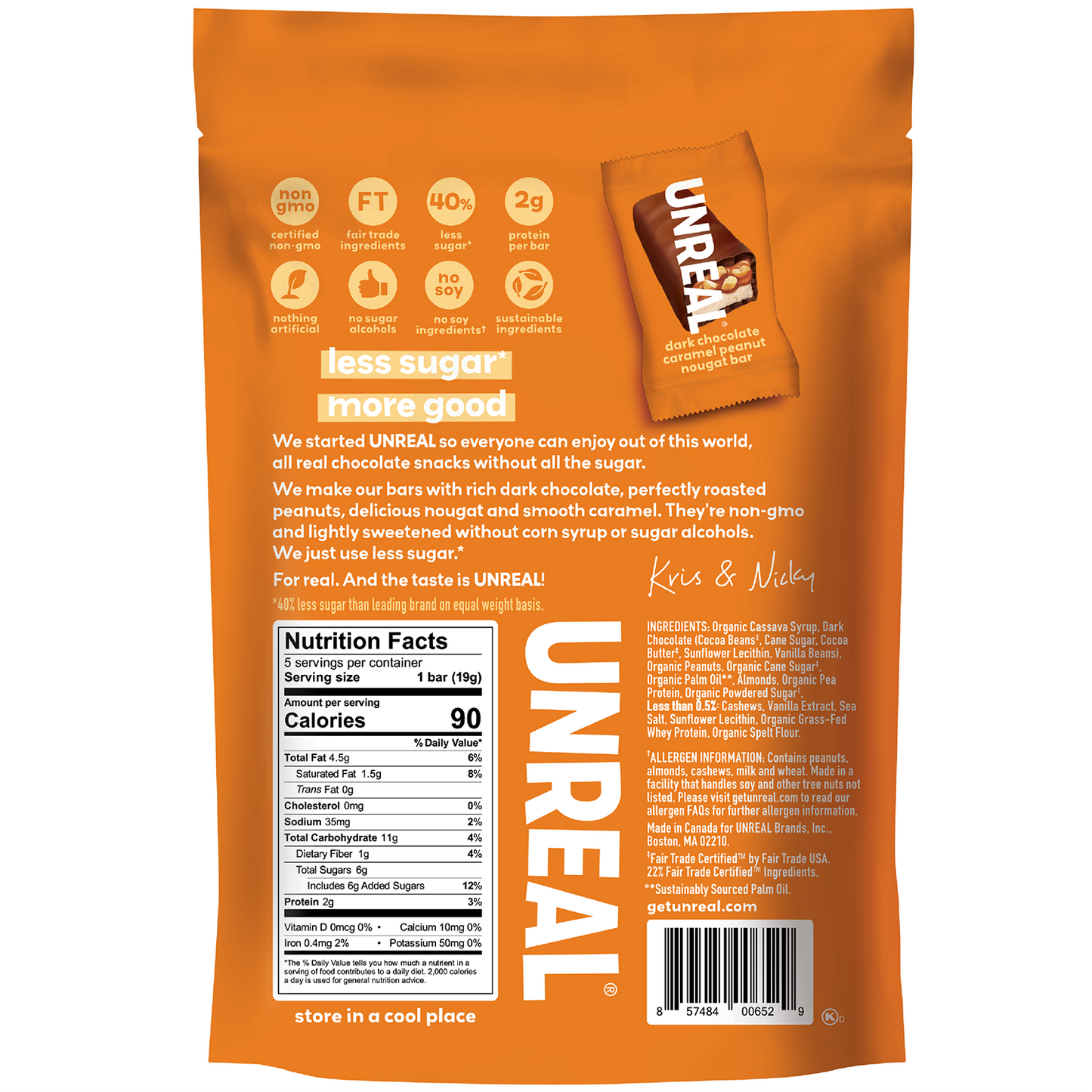 Dark Chocolate Caramel Peanut Nougat Bars 3.4 oz Bag