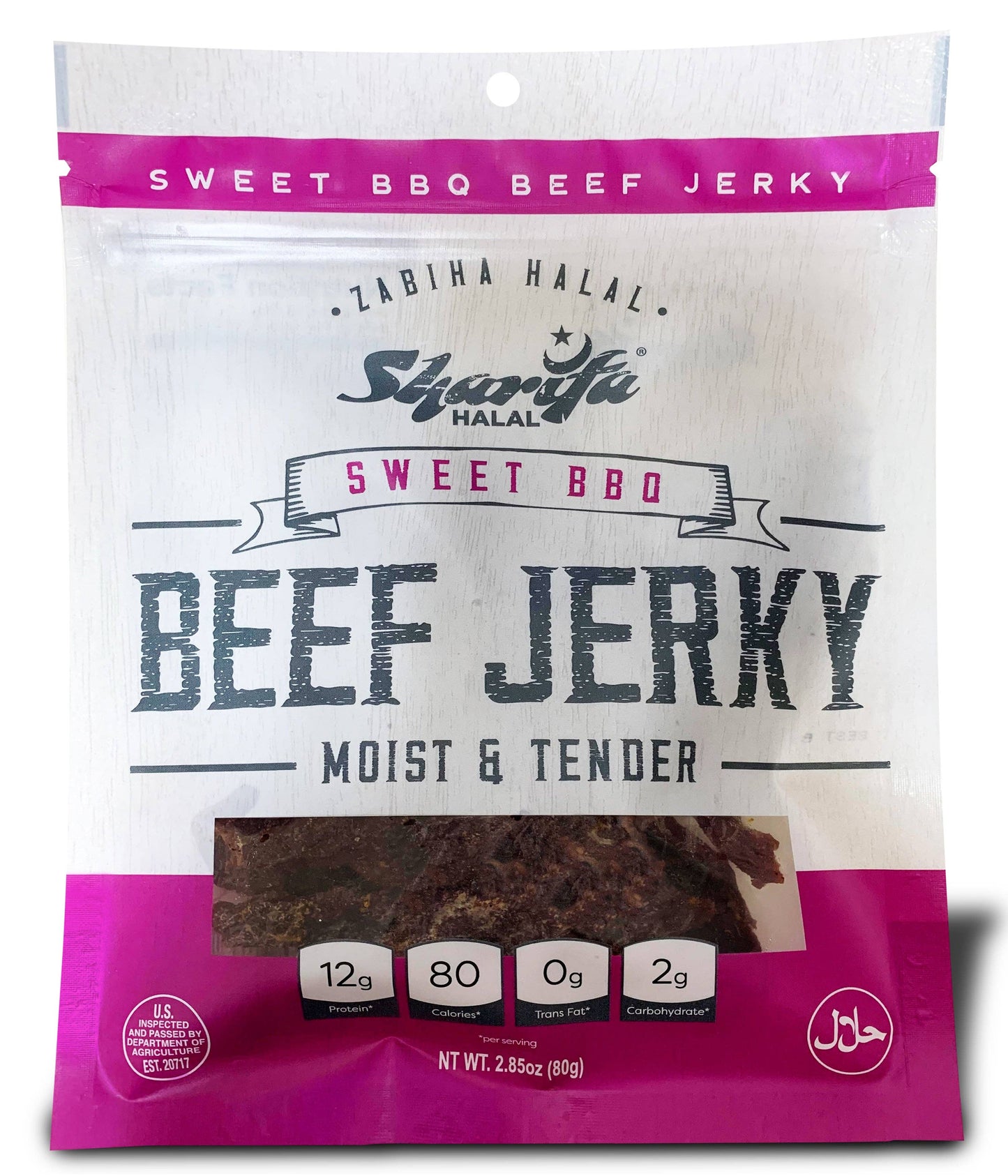 Sharifa Halal Beef Jerky, Sweet BBQ, 2.85 oz. per bag